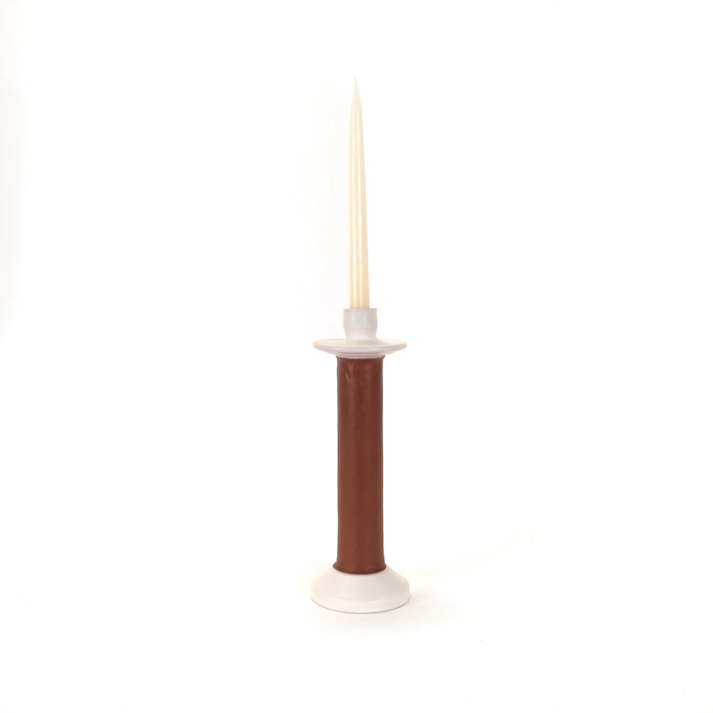 Leather Wrapped Ceramic Candle Holder