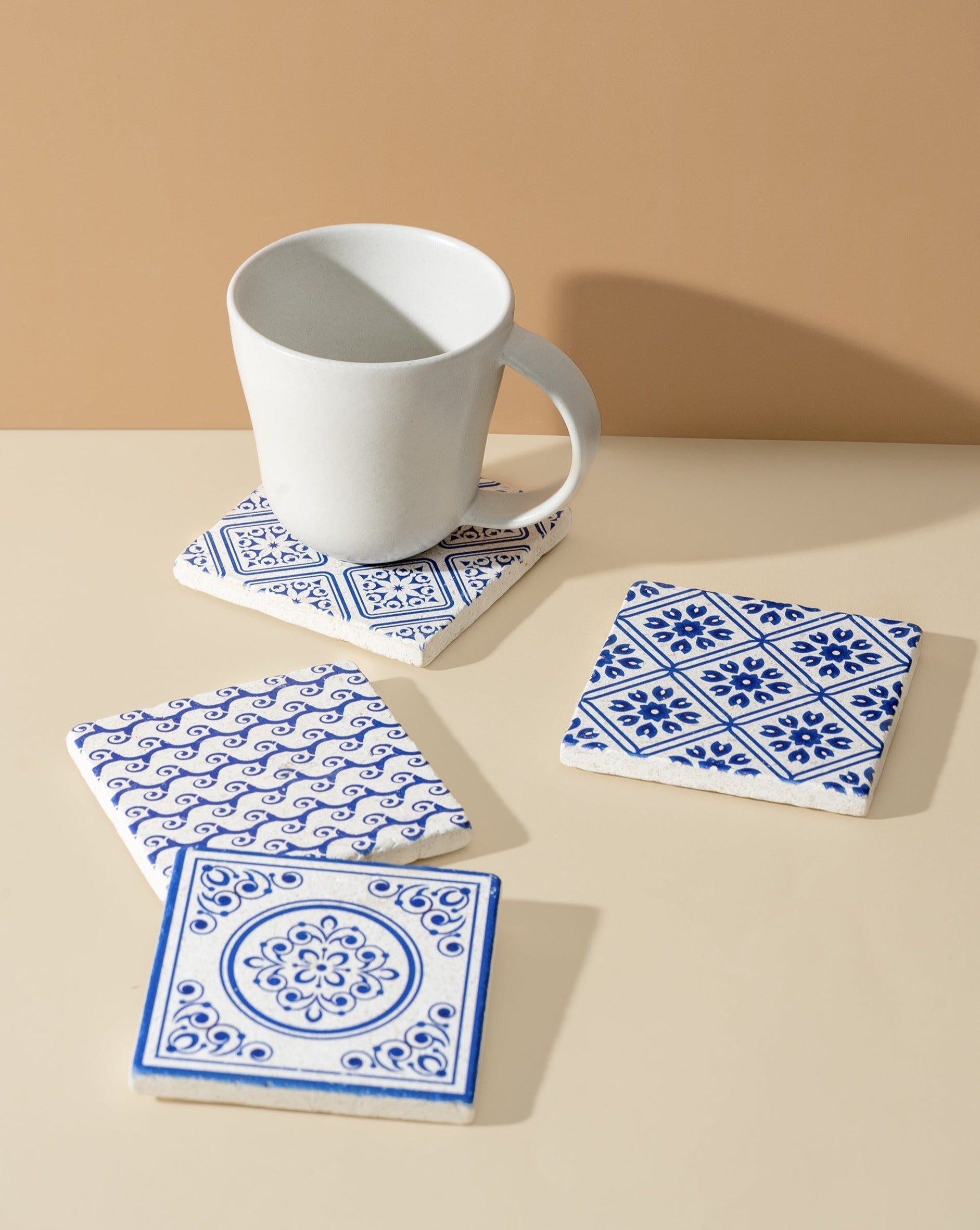 Mediterrenan Patterned Marble Tiles Coasters |  Set of 4
