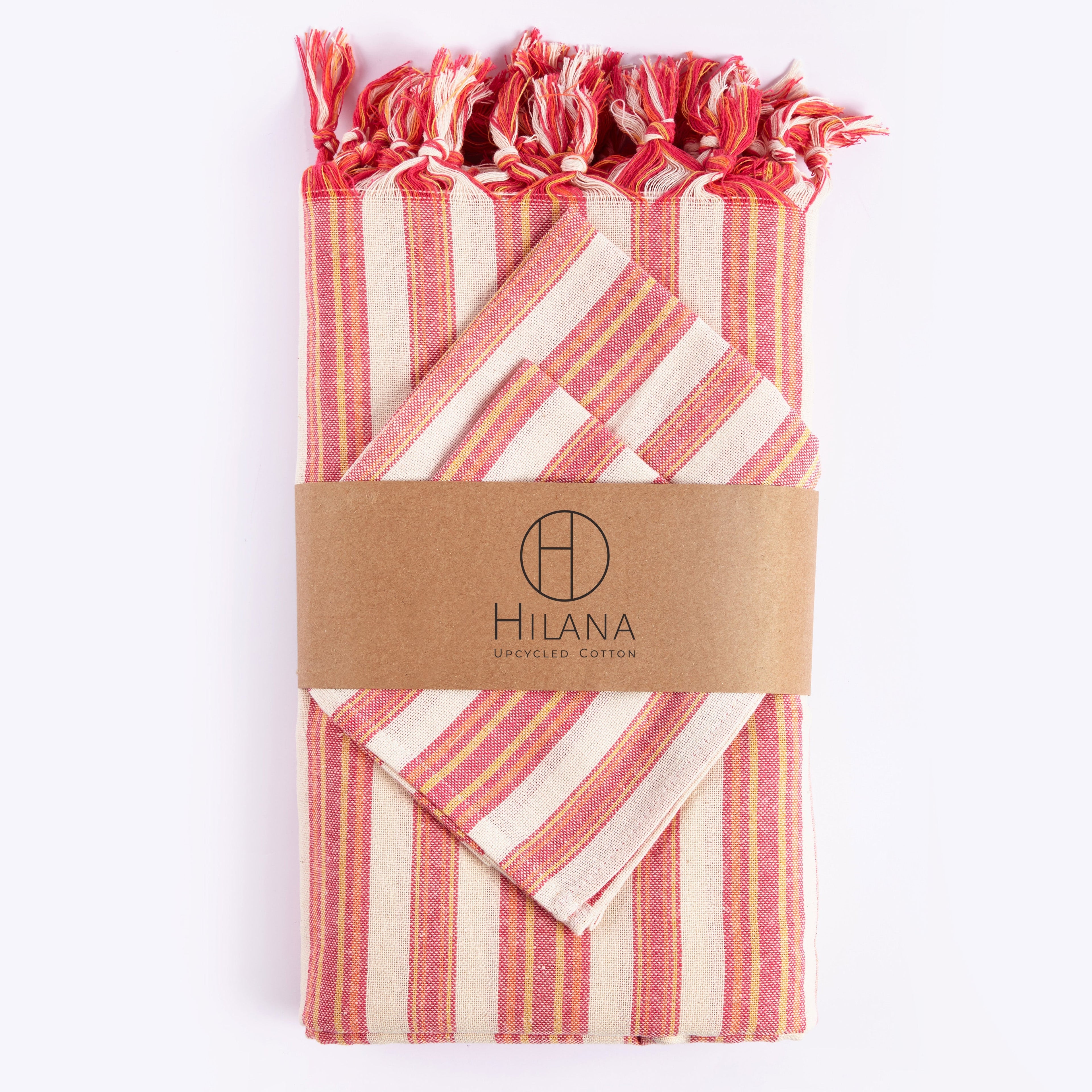 Sustainable Andana Striped Tablecloth Set - Magenta
