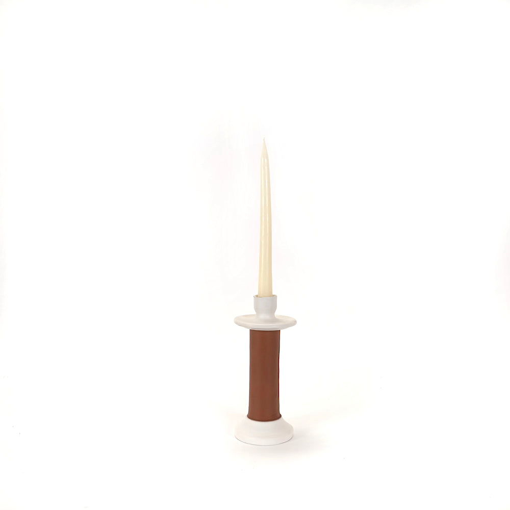 Leather Wrapped Ceramic Candle Holder