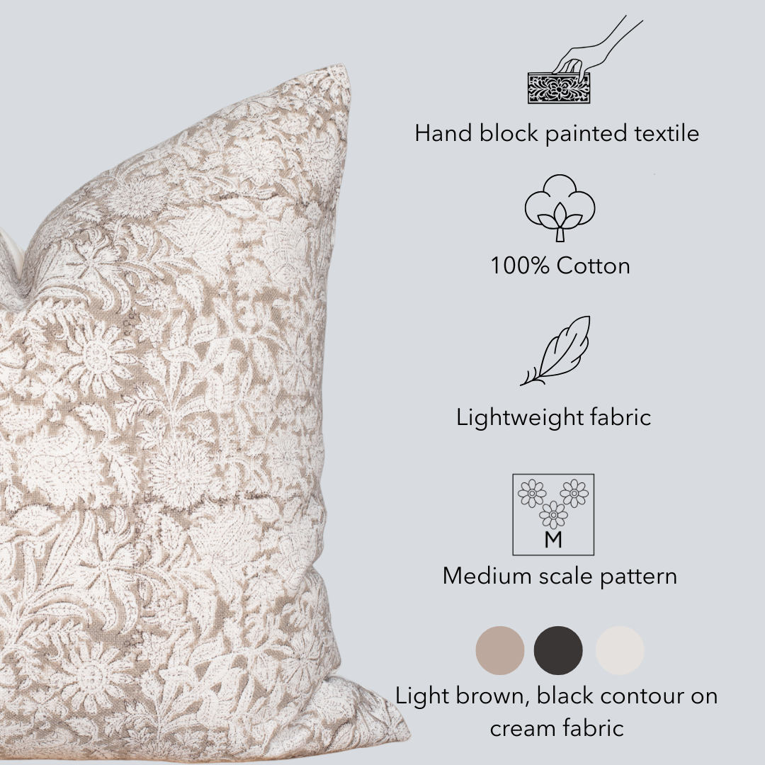 Sienna Floral Block Printed Pillow Cover