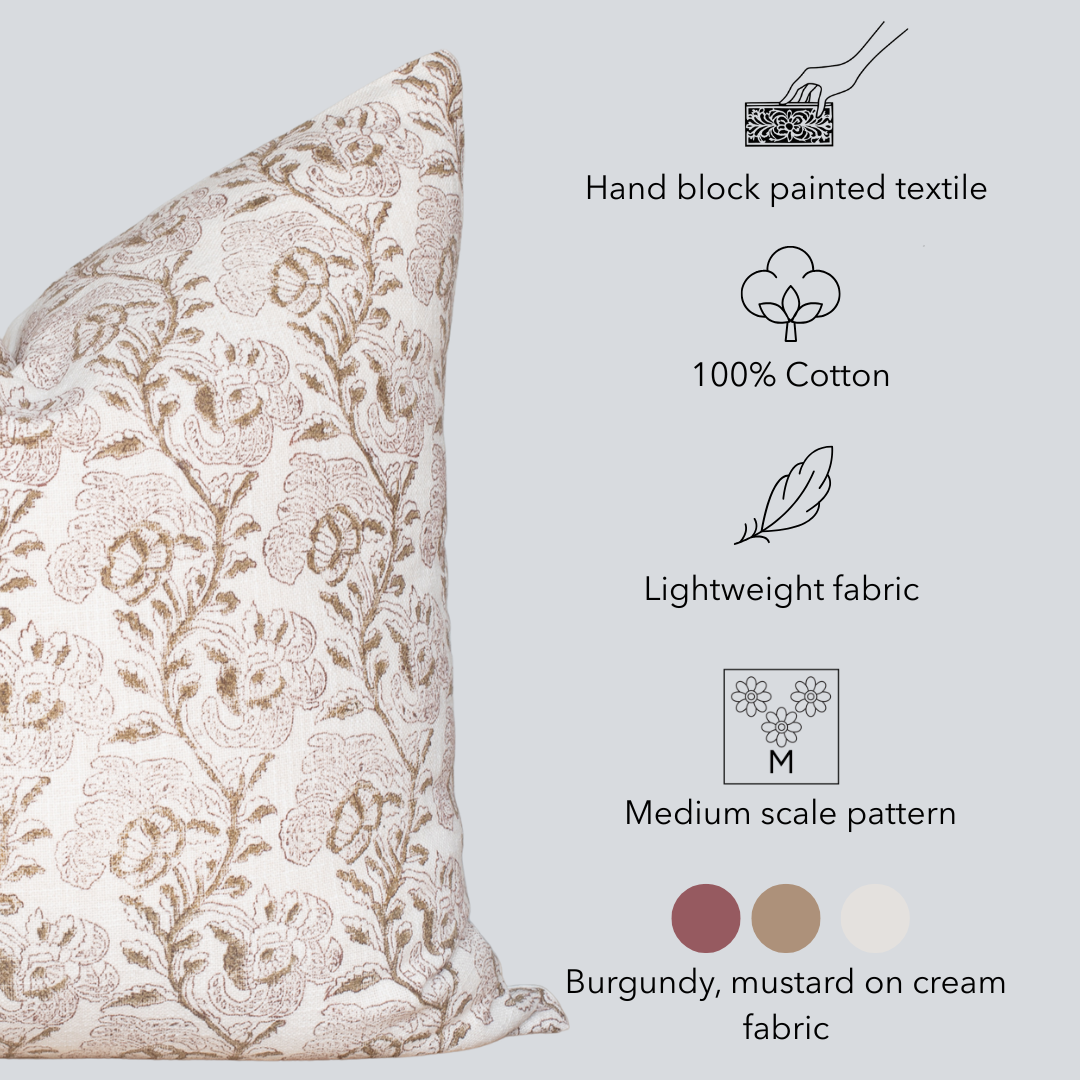 Magnolia Floral Block Printed Pillow Cover