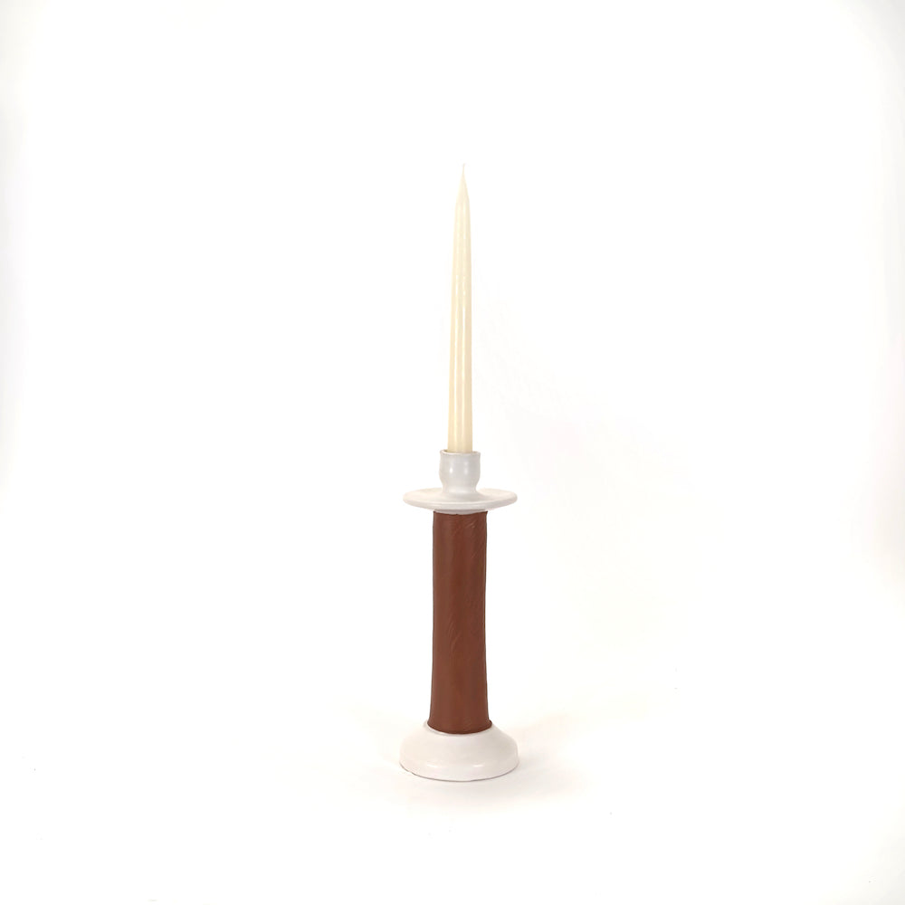 Leather Wrapped Ceramic Candle Holder
