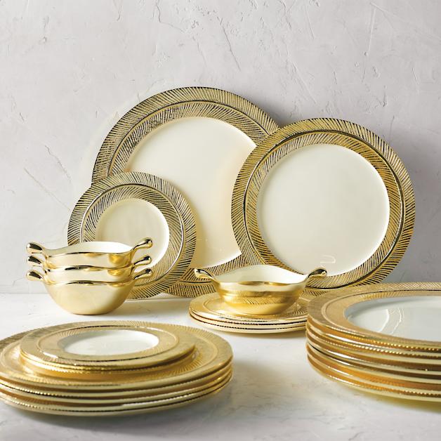 Feather Plates Gold & Oyster