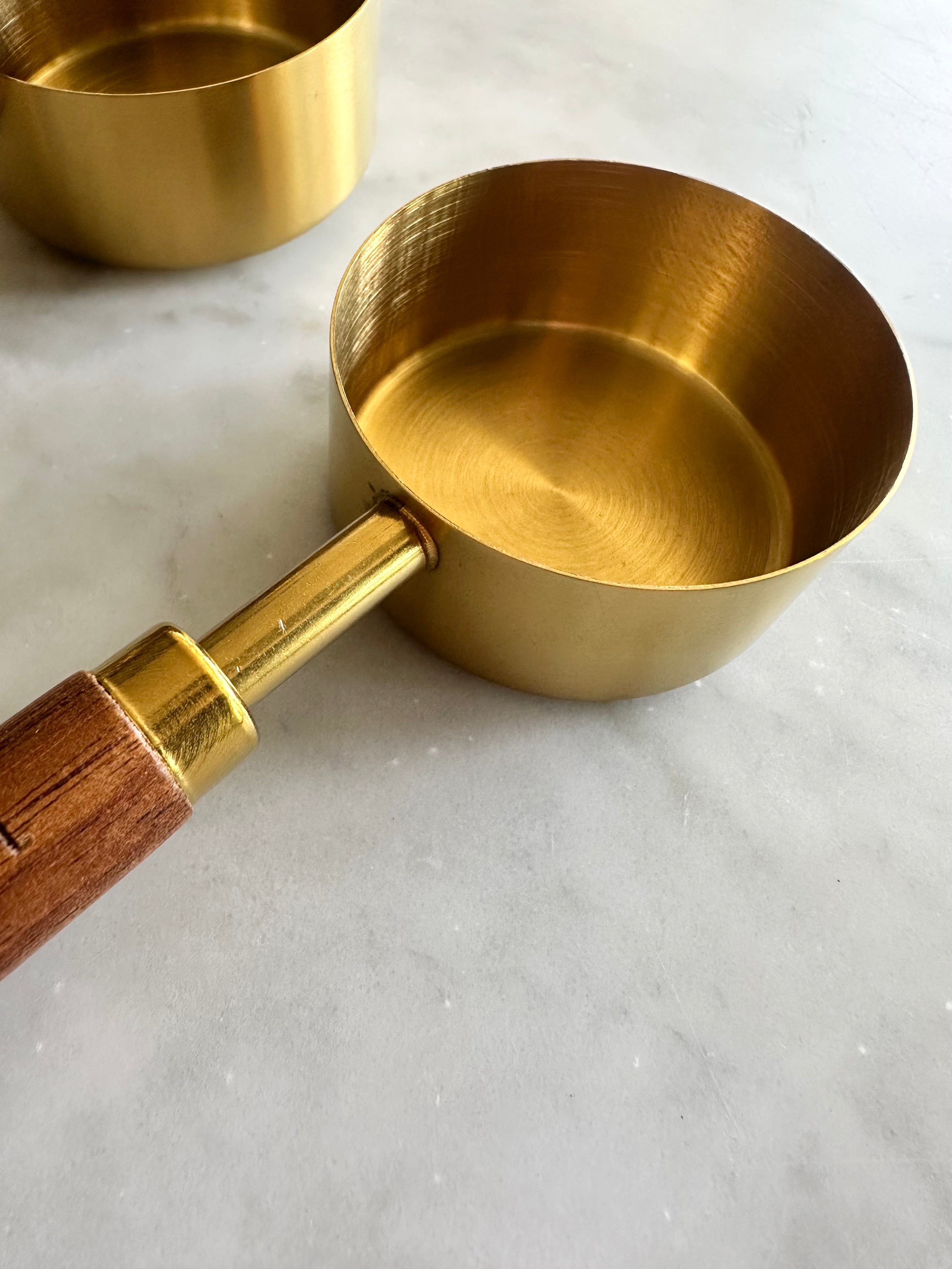 Acacia Wood and Gold Measuring Cups, Set of 8