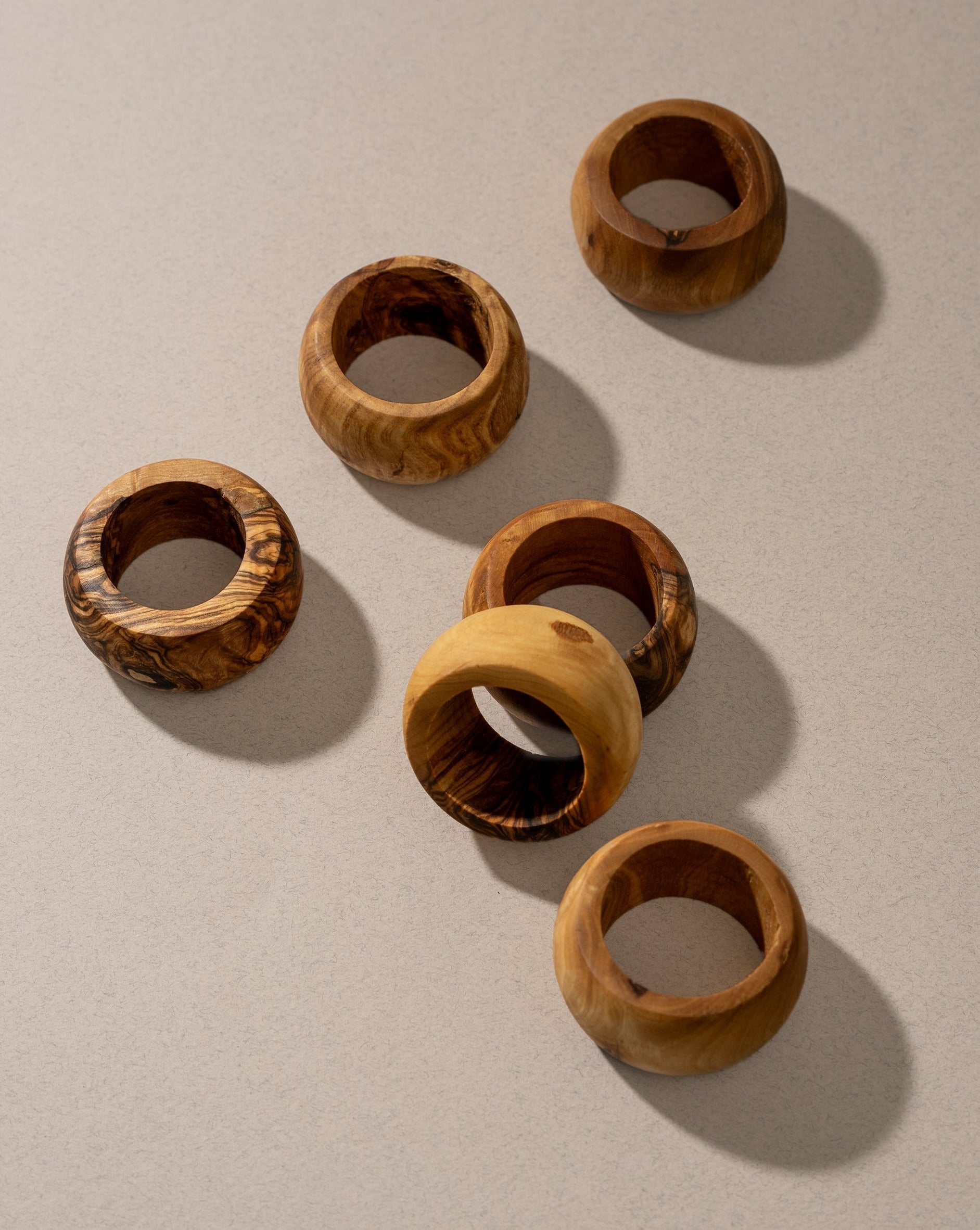 Natural Olive Wood Napkin Rings - Set of 6