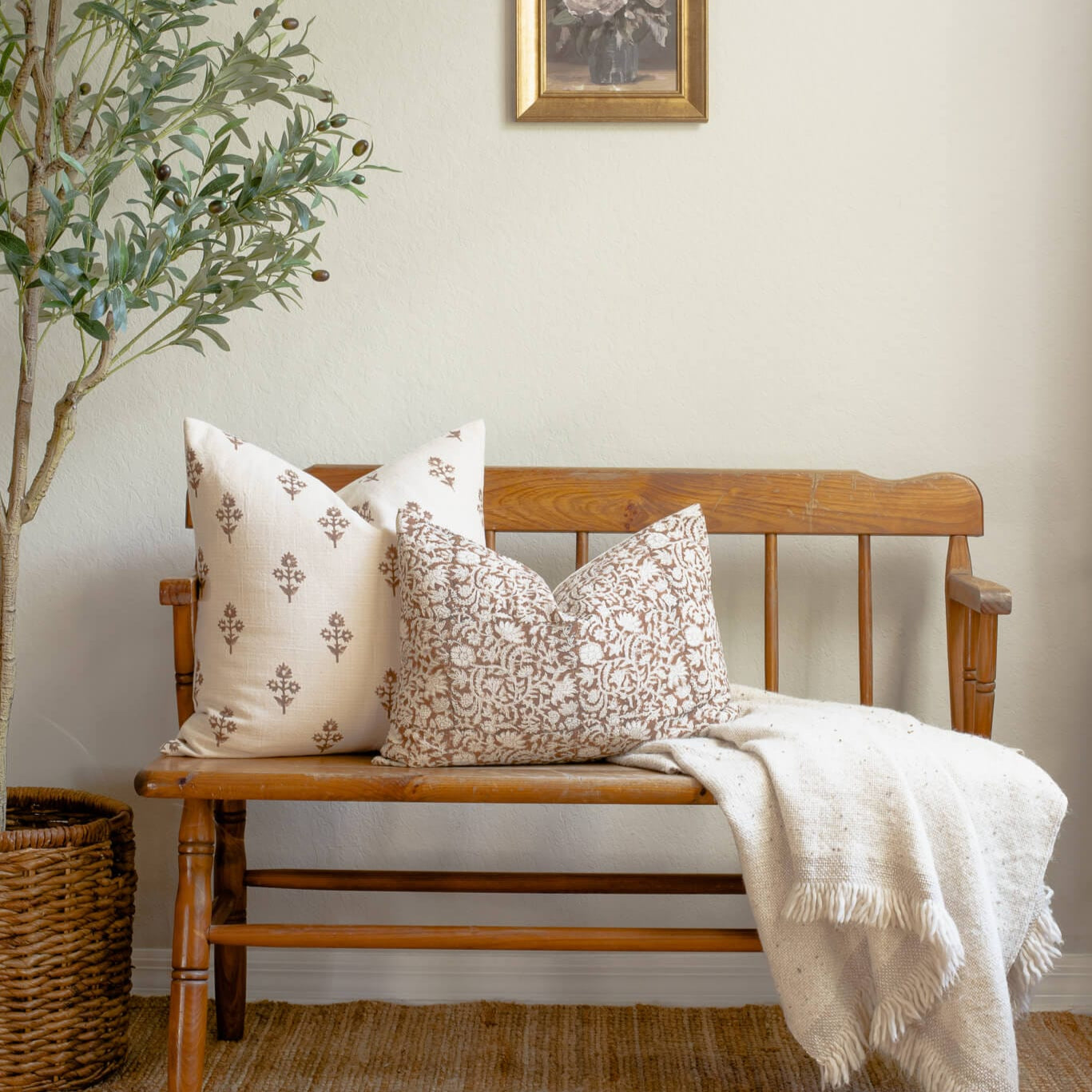 Mia Floral Block Printed Pillow Cover