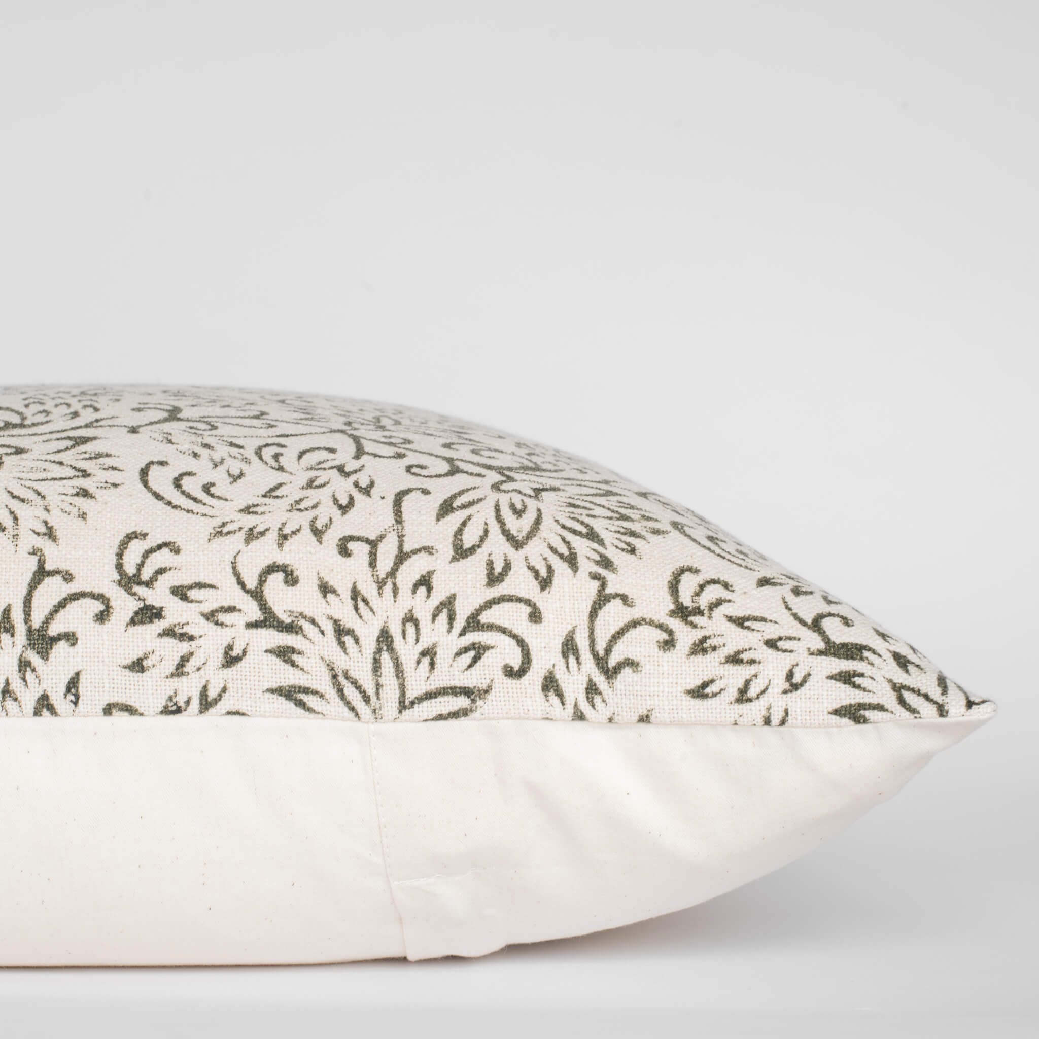 Everly Floral Block Printed Pillow Cover Olive Green