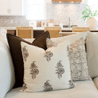 Marisol Floral Block Printed Pillow Cover Brown