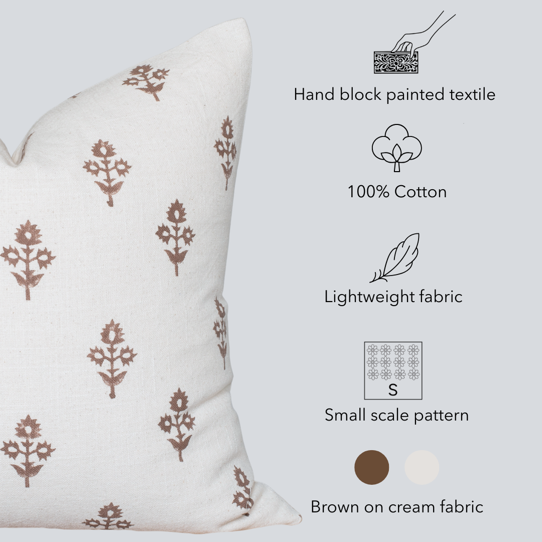 Mia Floral Block Printed Pillow Cover