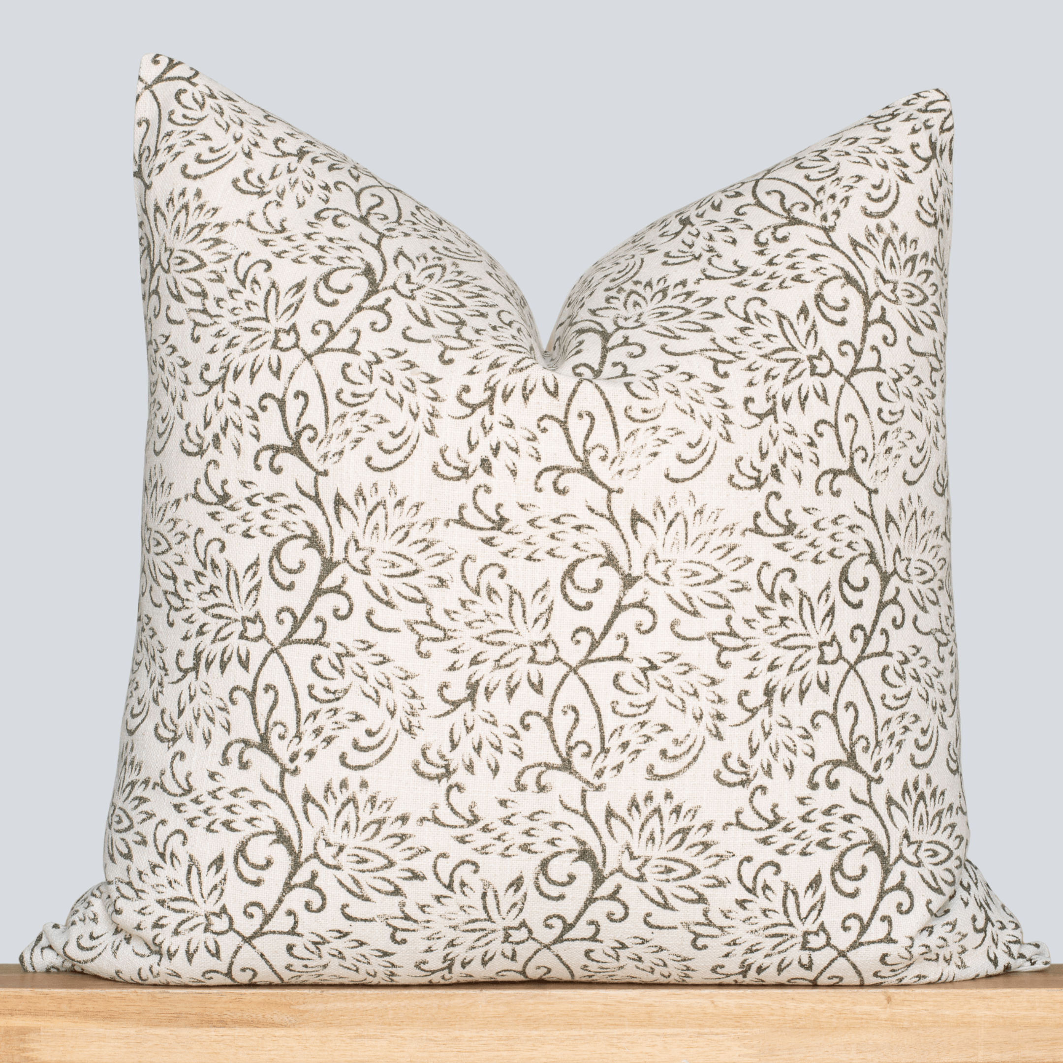 Everly Floral Block Printed Pillow Cover Olive Green