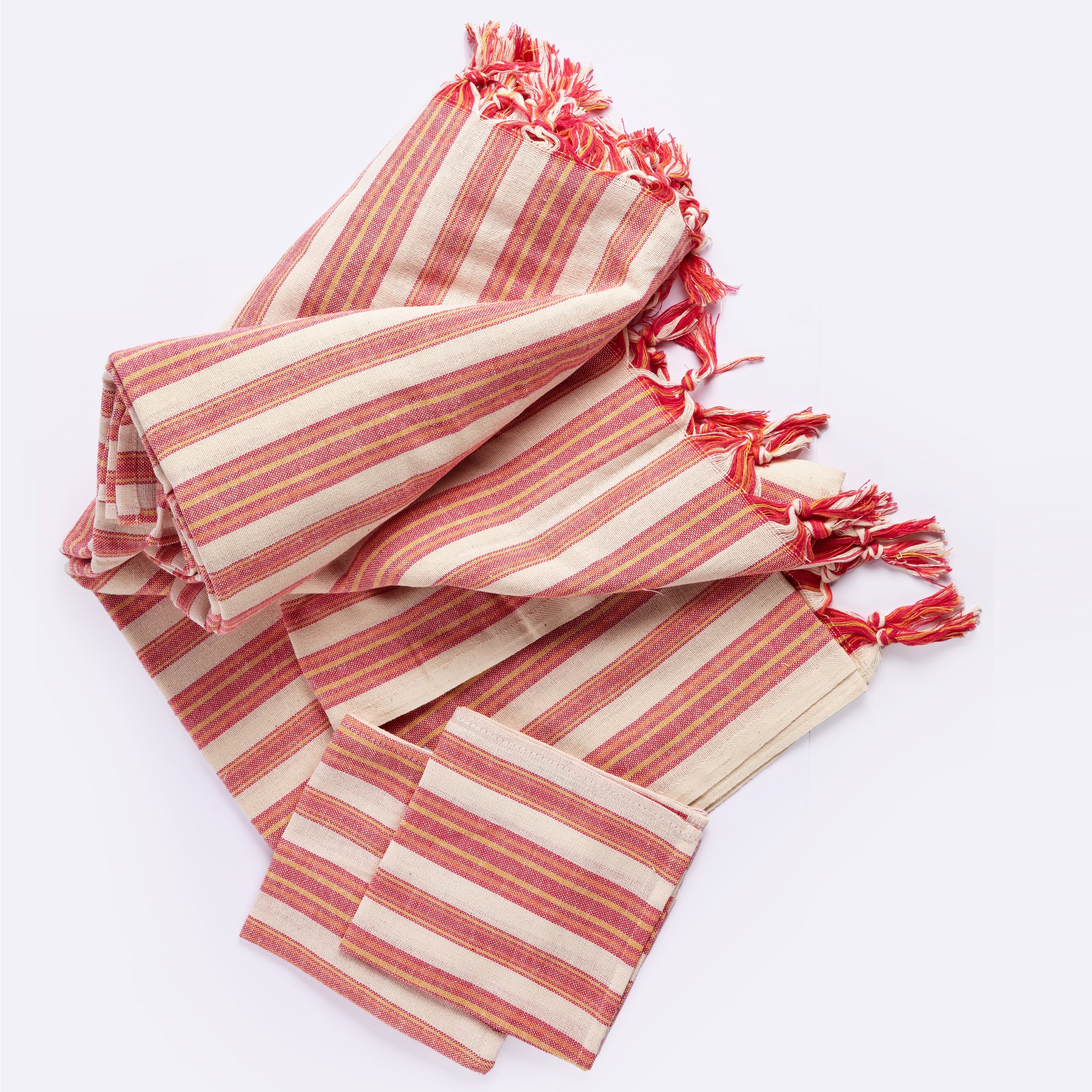 Sustainable Andana Striped Tablecloth Set - Magenta
