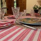 Sustainable Andana Striped Tablecloth Set - Magenta